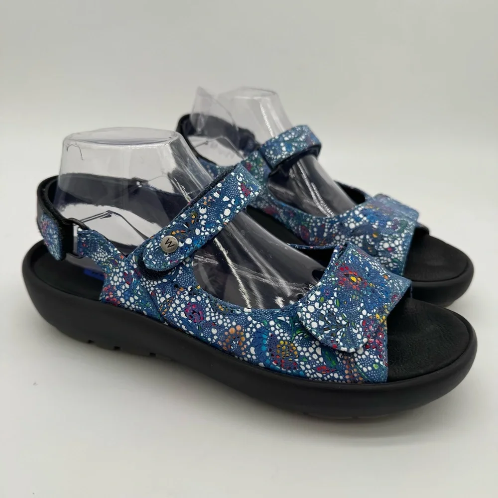 Wolky Pichu Blue Multicolor Leather Adjustable Sandal Size 42/11